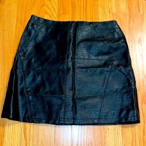 Divided Faux Leather Skirt with Geometric Seams